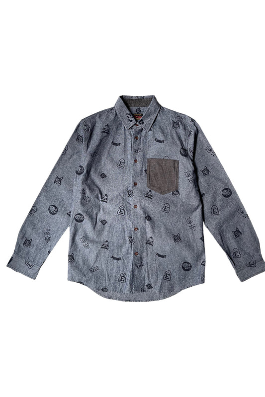 Evisu Patterned Denim Shirt - GROGROCERY